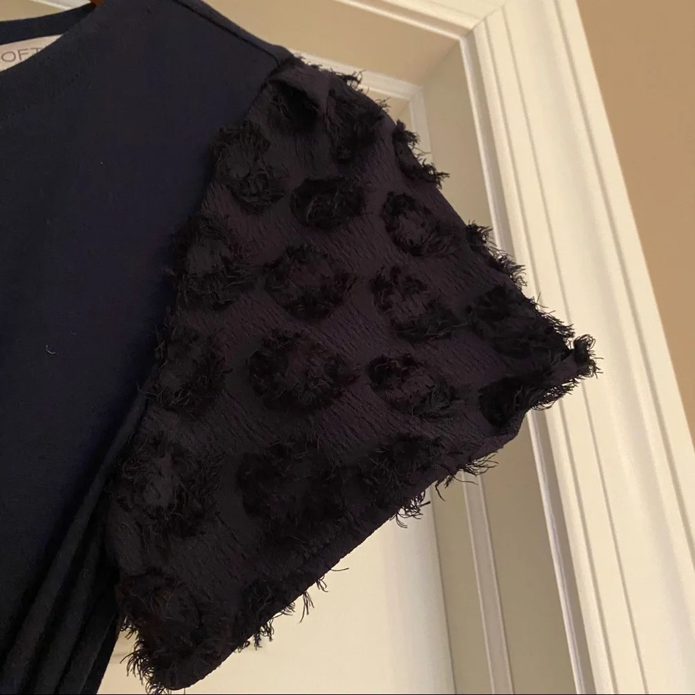 Loft navy dress with puffy sleeves and tie belt XXSP - Picture 3 of 7